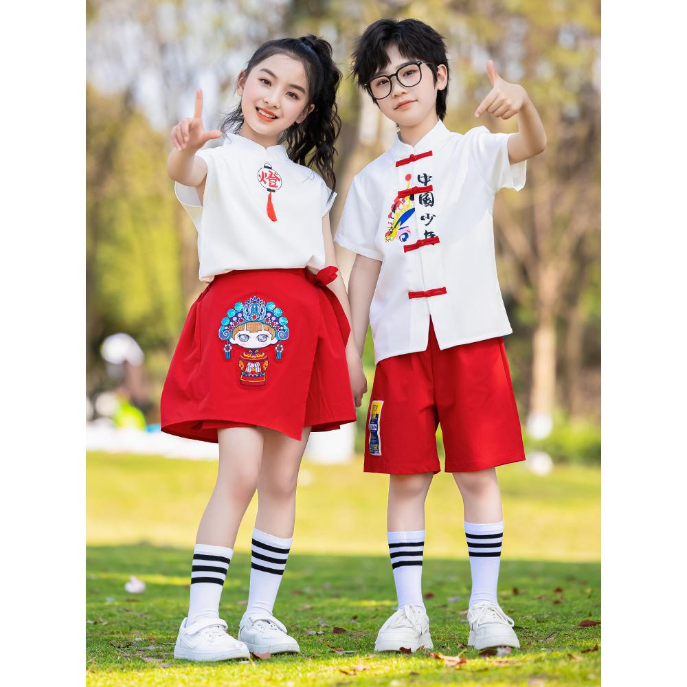 六一幼儿园园服夏季短袖小学生校服套装中国风国学班服汉服演出服