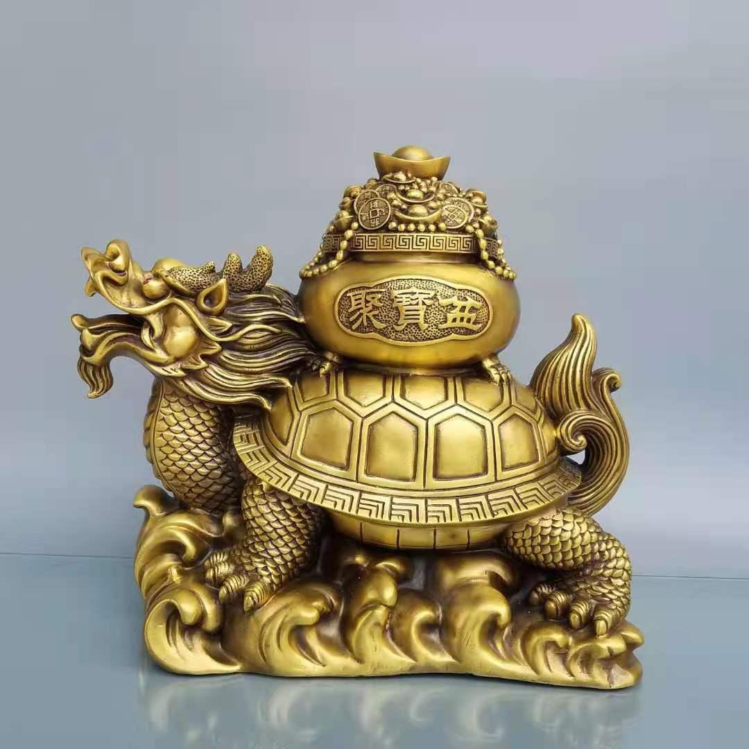 纯铜龙龟摆件龙头龟归来日进斗金财龟居家玄关桌面装饰八卦金钱龟