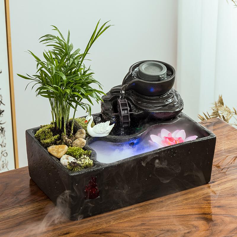 风水轮流水摆件循环水车水晶球喷泉微景观水景办公室茶桌招财装饰