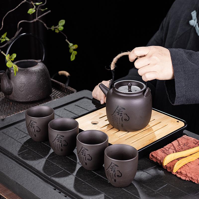 紫砂壶大号提梁壶功夫茶具套装陶瓷家用泡茶壶一壶四杯单茶壶茶杯
