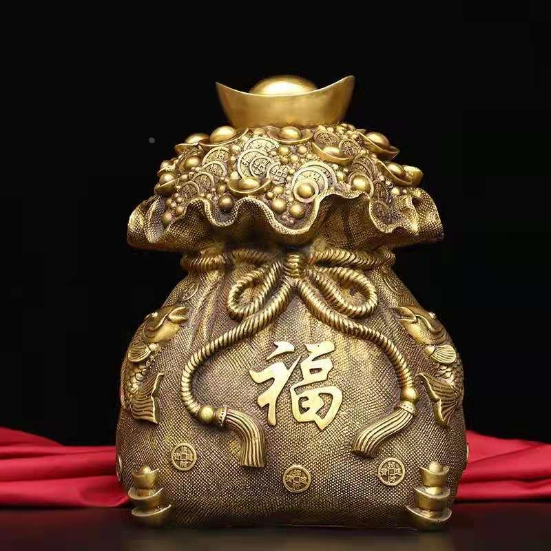 纯铜存钱福袋摆件双鱼钱袋储蓄罐玄关柜台来财儿童生日礼品存钱罐