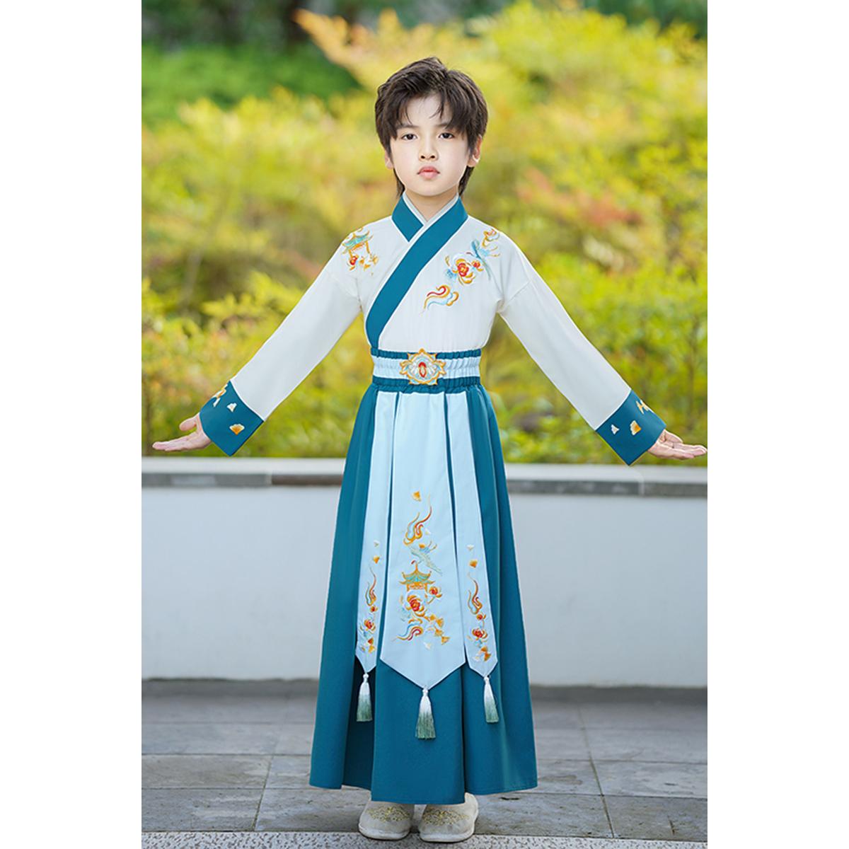 儿童汉服男童唐装国学服中国风古装书童小学生表演三字经演出服装