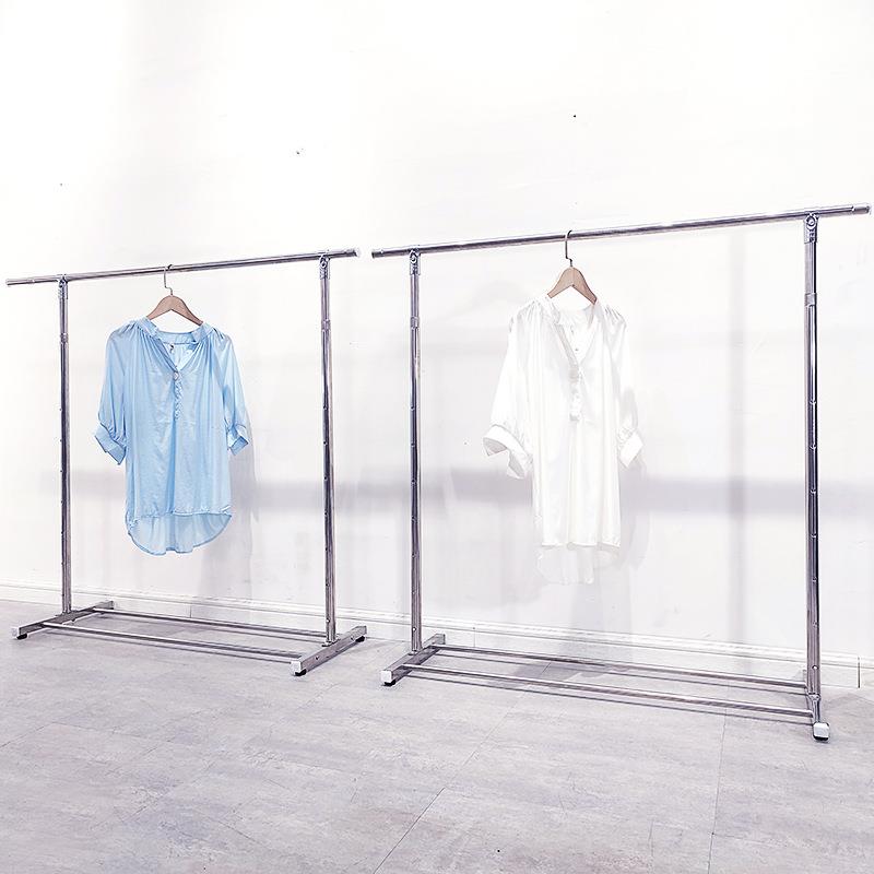 不锈钢单杆落地式特卖服装架高度可调节衣架可伸缩中岛龙门展示架