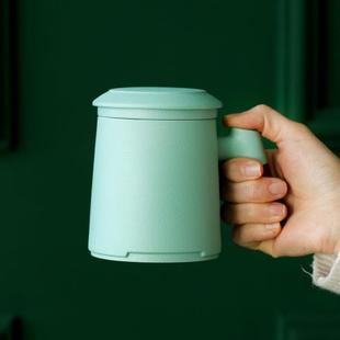 黑陶茶杯陶瓷带盖杯子泡茶杯办公室家用情侣茶水分离杯马克杯LOGO