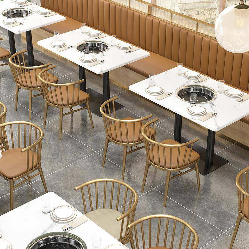 商用大理石铁艺靠背餐椅西餐厅公司食堂火锅店卡座沙发餐桌椅组合