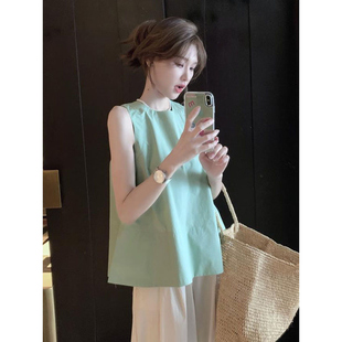 潮牌设计感小众甜美别致纯色无袖 宽松显瘦上衣 娃娃衫 女2024夏新款