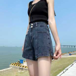 潮 韩国高腰牛仔短裤 女夏季 宽松阔腿弹力大码 胖mm显瘦a字百搭热裤