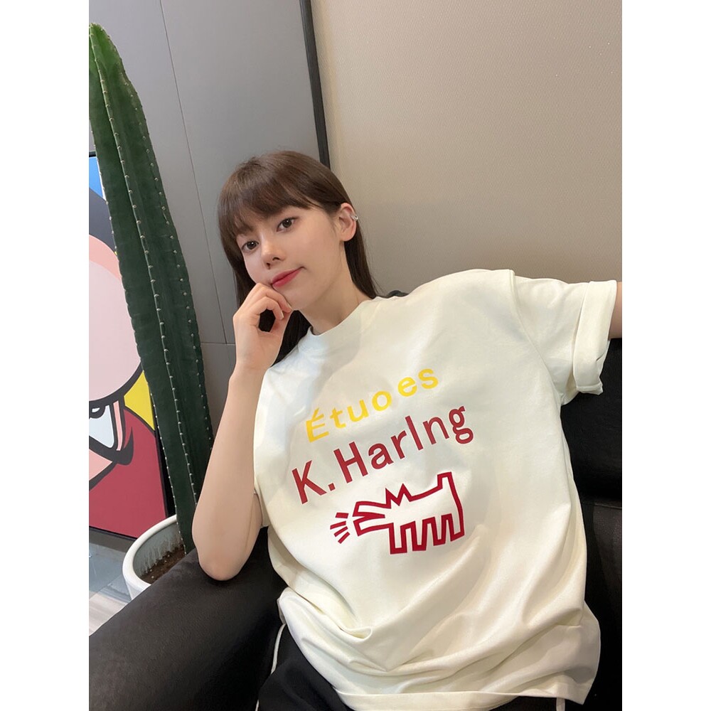 潮牌时尚简约字母印花短袖t恤女夏季宽松小个子休闲百搭圆领上衣