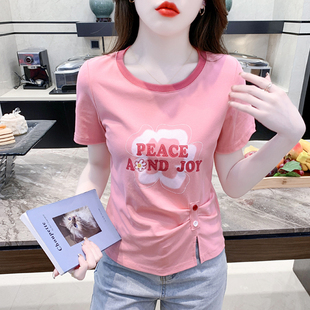 韩国短袖 开叉t恤设计感小众独特上衣超好看减龄 女夏季 2024年新款