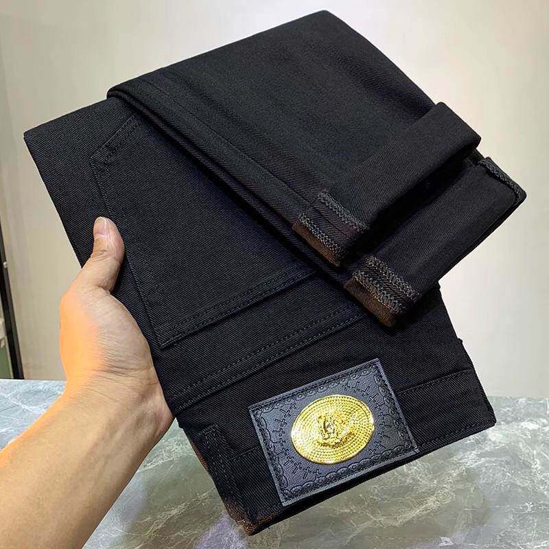 高端潮牌纯黑色牛仔裤男夏季款潮流弹力修身小脚时尚简约百搭长裤