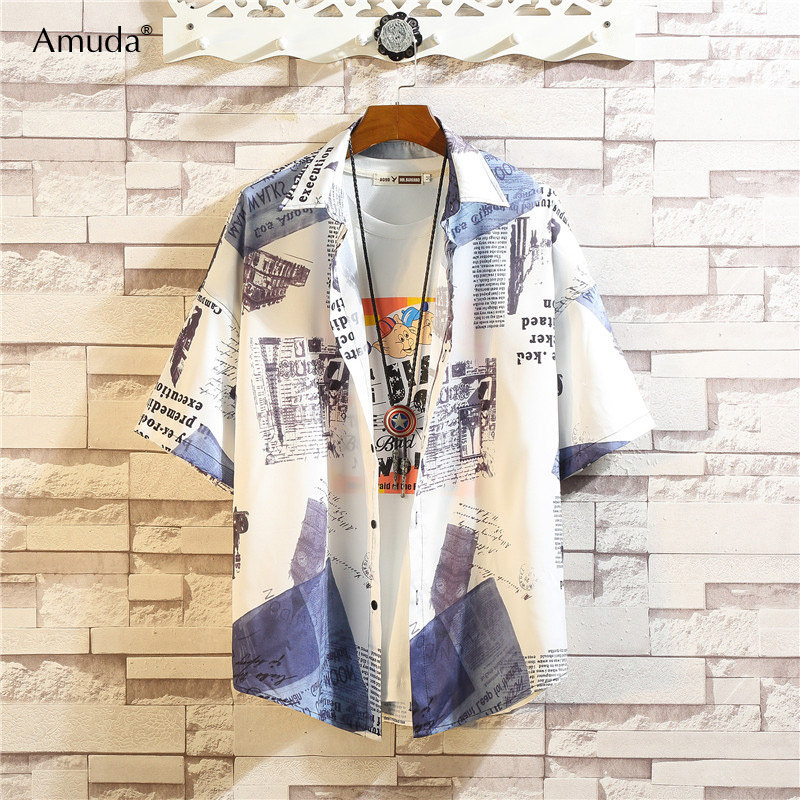 高端冰丝短袖衬衫男士夏季2024年新款潮流潮牌休闲宽松花衬衣男款