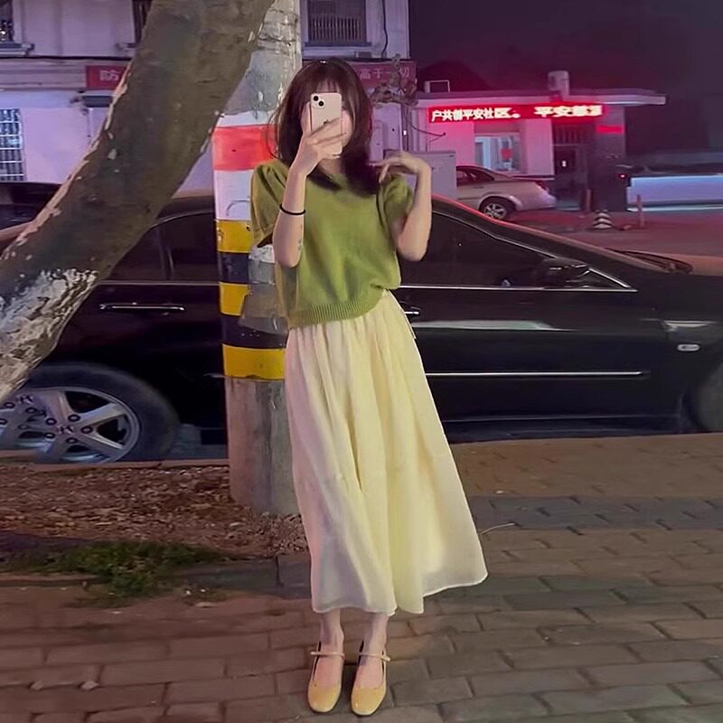 欧洲站2024夏季减龄洋气仙女高级感短袖上衣半身裙时尚两件套装女