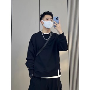 春秋冬季 宽松圆领长袖 潮牌假两件卫衣男士 2024新款 T恤男款 打底衫