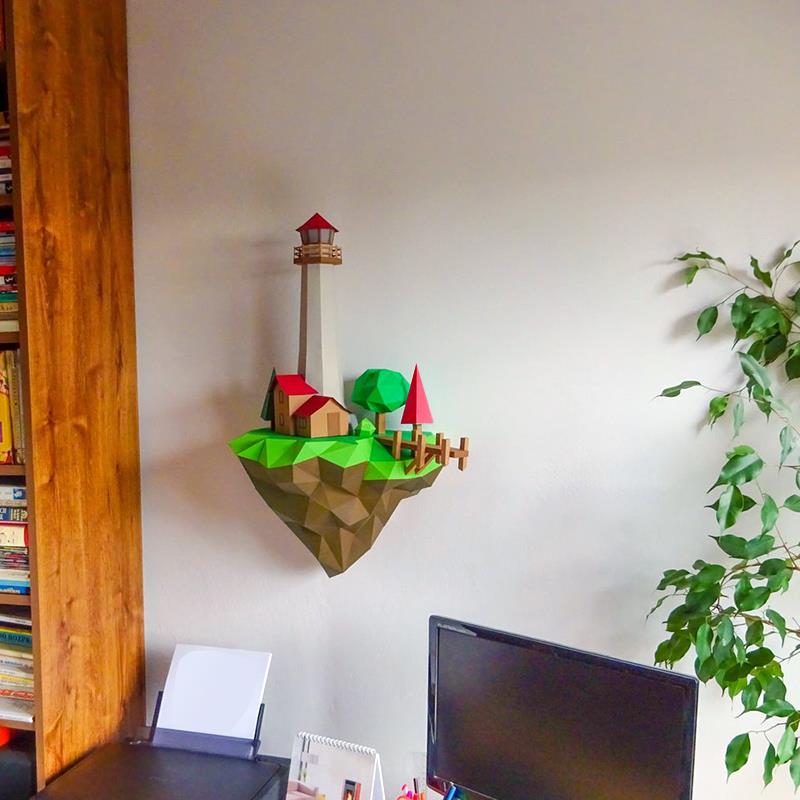 小岛灯塔 玄关客厅立体墙壁建筑地中海风格房间装饰大型纸艺模型