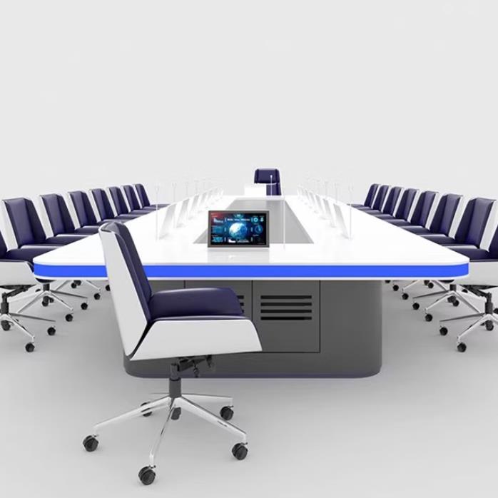 现代科技感无纸化会议桌长桌智能中控升降器显示屏大型多人会议桌
