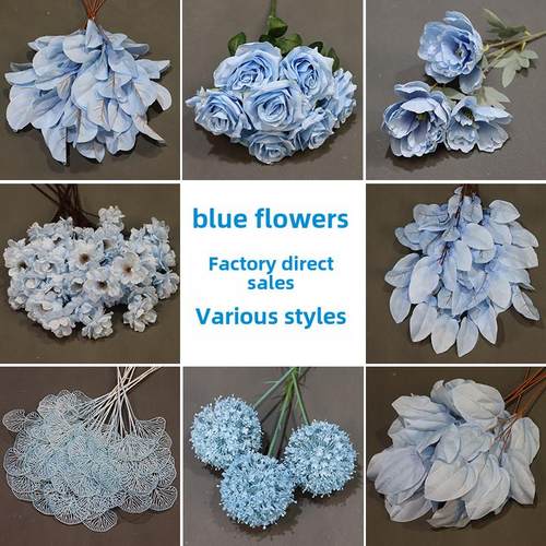 婚礼蓝花人造花丝绸花玫瑰牡丹花瀑布花天花板花卉艺术莫奈花园插