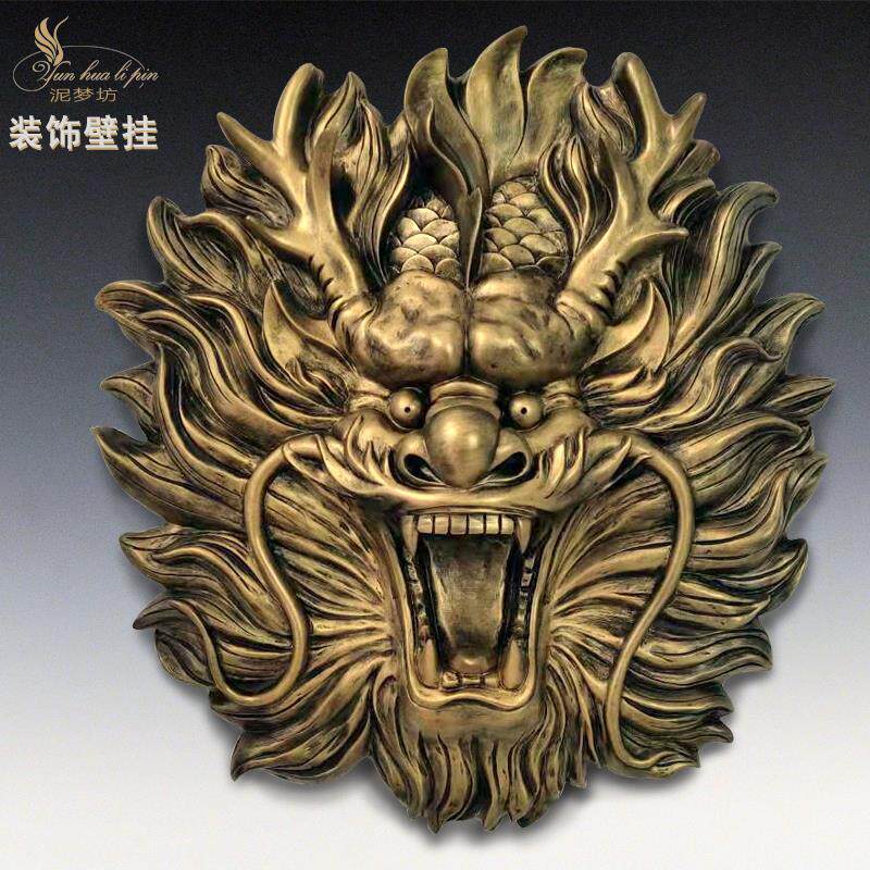 泥梦坊墙面装饰壁挂玻璃钢中式神兽龙头麒麟复古雕塑别墅户外喷水