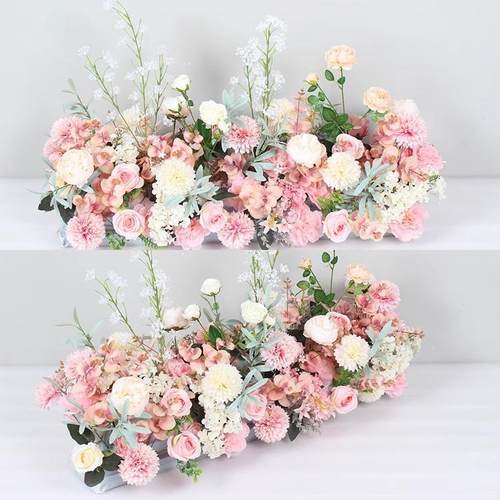 婚庆排花舞台布置装饰角花t台路引花婚礼现场布置成品彷真花艺