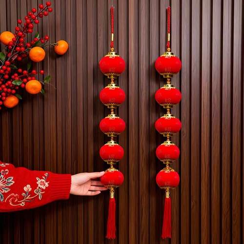 113号大号印花灯笼2串植绒大红灯笼新款长串春节乔迁客厅装饰福字