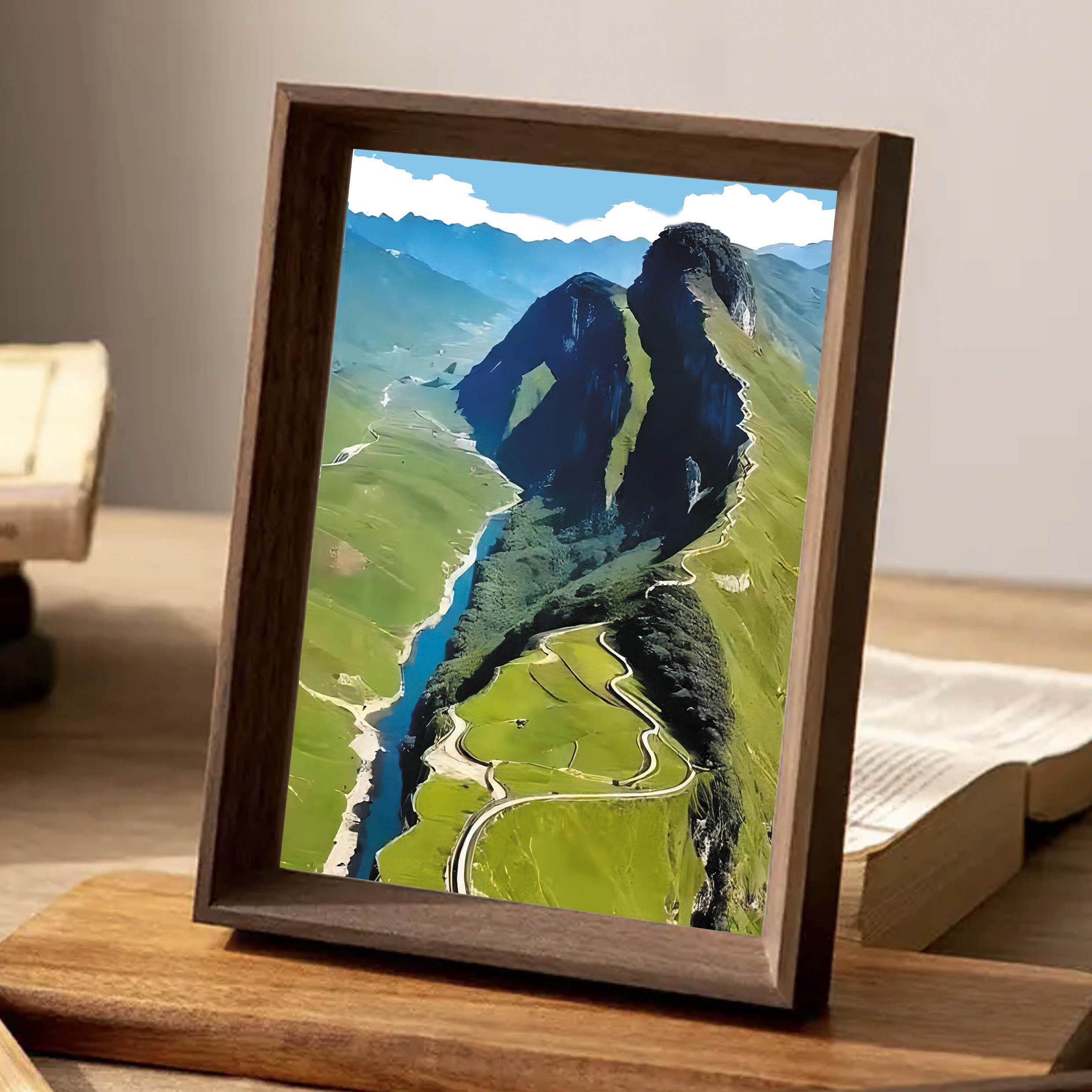 坤坤青山风景图蔡徐坤抽象错觉图搞笑肖像画装饰画实木相框摆件潮