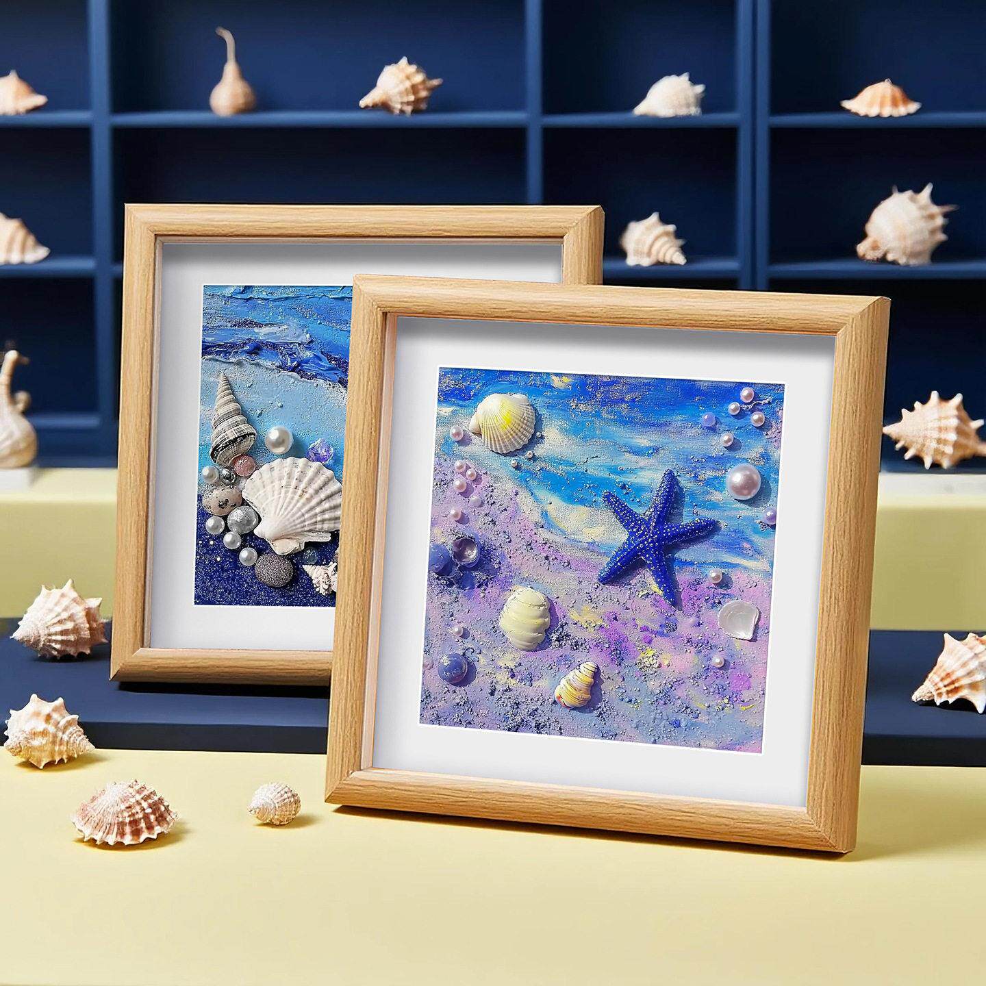 海洋风贝壳海星装饰画木质相框桌面摆件手工diy极简风