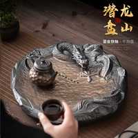 日式陶瓷干泡盤茶托盤鎏金鐵釉儲(chǔ)水排水兩用復(fù)古粗陶茶盤茶臺(tái)壺承