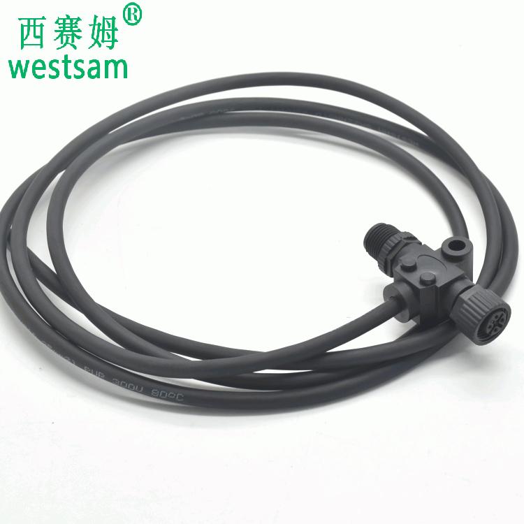 T型电源接头M12 5P公母防水连接器nmea2000船只及游艇用航空插头