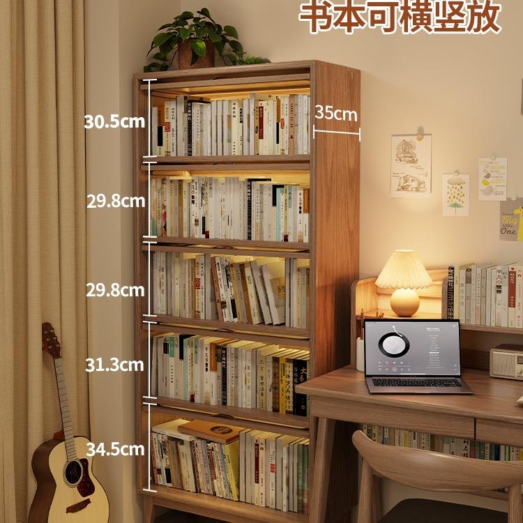 实木书柜防尘带玻璃门架置物架门书落地家UPQ客厅美带式书用柜中