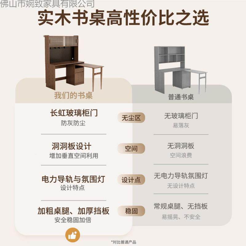 实木拐角书柜学生桌转角书办公电脑桌子可旋转叠架一体桌折桌9753