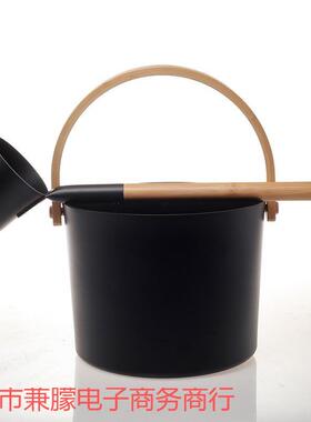 厂价直销桑拿铝黑色铝桶勺FYN圆勺桑拿房用竹提手铝桶铝勺7喷L涂