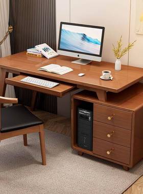 黑色木书桌实书柜体组合现代简约可伸缩卧室家XFB用公台式办电脑