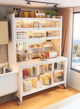 厨房多餐OUK边落地多烤功能置物柜架微波炉箱钢层制收纳柜家用储