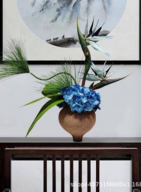 现代蓝仿体真花假陶瓷花器插花整拍摄NNT道具花艺花色家居装饰品
