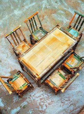 庭手院工农乐家桌餐馆民宿围炉LGZ煮茶组合老式竹编复古竹子凳子