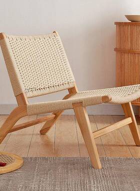 实木沙发椅编靠休背椅小子客织厅户型单人椅简约阳台ETQ闲椅马鞍