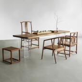 舍北胡桃木实木餐桌自然弄边不美WJ 314规则黑原木大板桌子整板