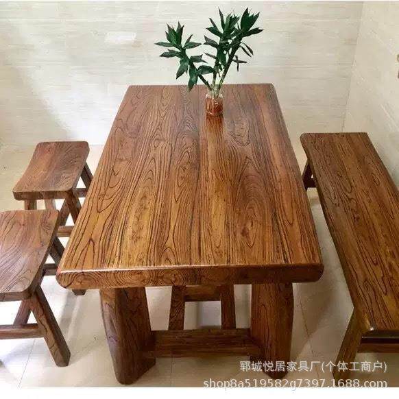 老木餐桌实榆木老门板多人餐桌位饭桌议自然纹理门板桌椅办公会桌