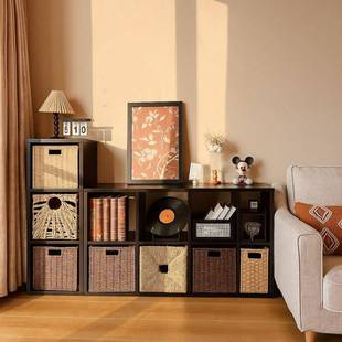 中古风收纳柜克子卡柜沙发边矮柜学生书架落地置76405物格架莱家