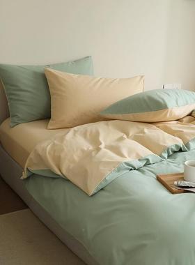 厂家直销纯棉双被拼素色四件套40件s全棉qm001三套1.8米床双单人