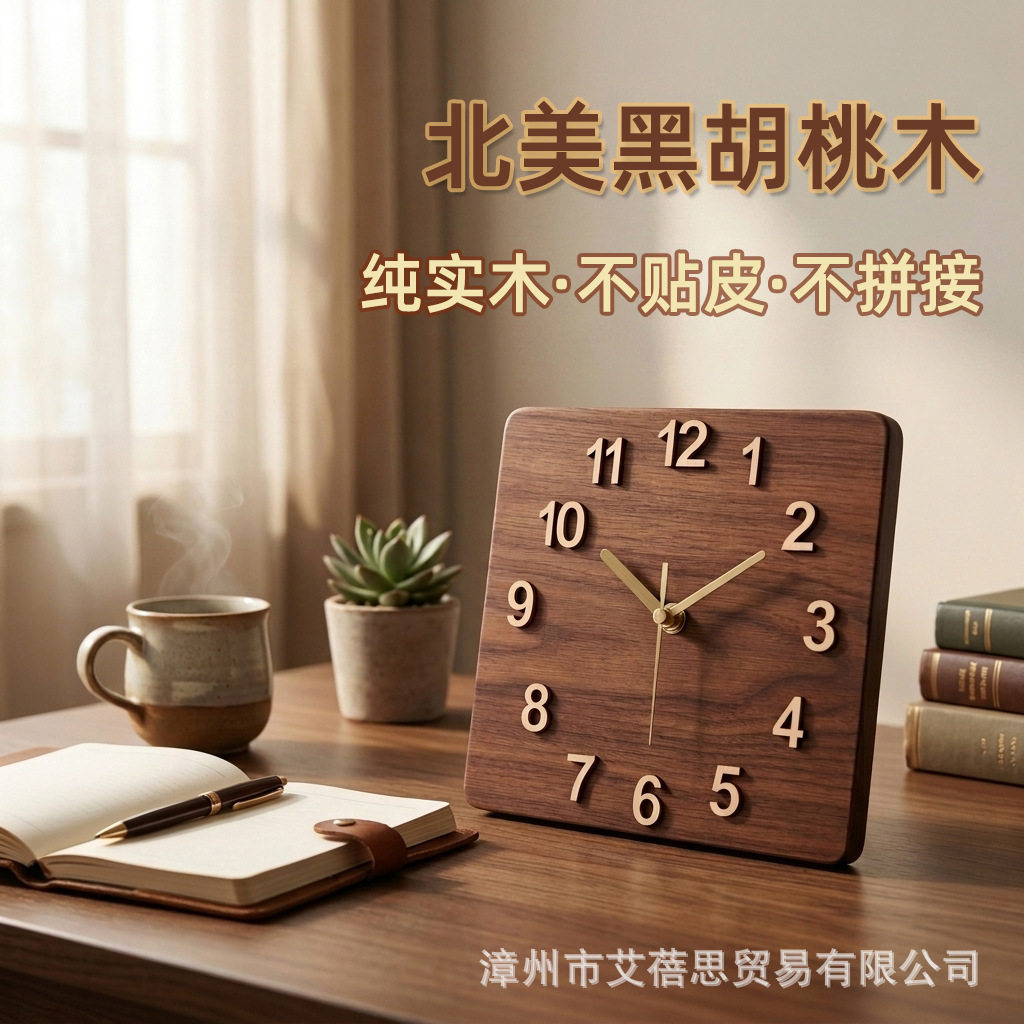 北美黑胡桃木实木台钟可挂墙原木整木钟表茶室置物架座钟木质钟