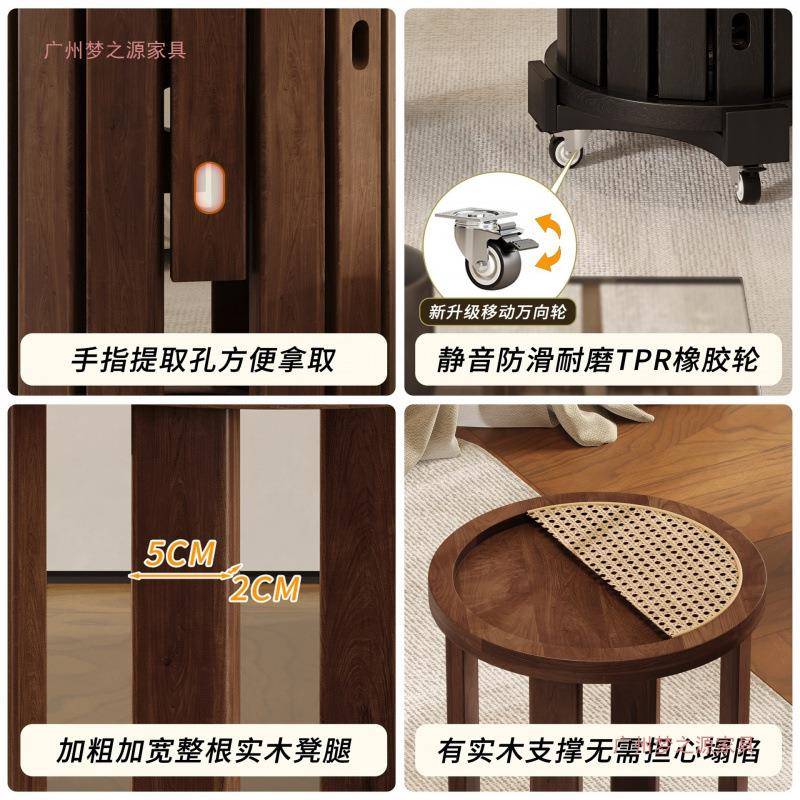 实3736意用木凳子家用可叠放备餐桌板凳创圆凳中古风藤编叠乐叠组