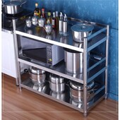 厨房置物架围栏不锈钢货架落地多层微波炉厨房收纳架储物三层架子