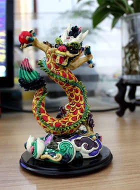 吉辰轩 陶瓷交趾陶彩陶龙摆件转好祥龙 家居摆件开业礼品