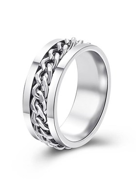 Titanium steel mens ring钛钢哑光链条双面可旋转男士戒指
