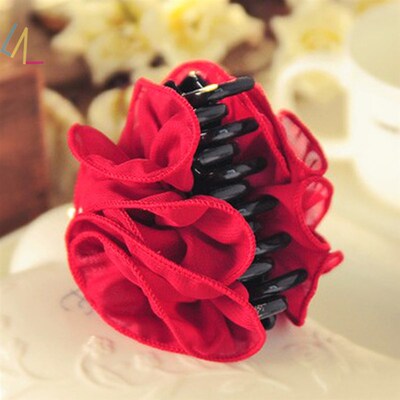 Large Silk Flower Bow Hair Claws Clip Accessories Hairclips