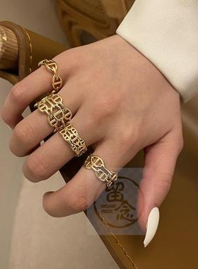 ~Chaoren pig nose ring winding geometric girl open ring eleg