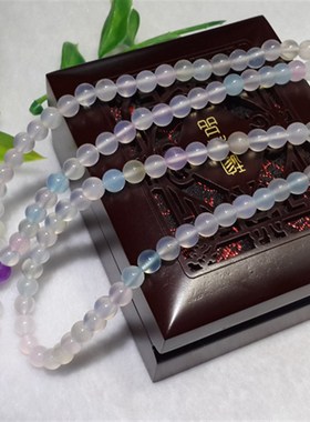 极速天然5A级巴西粉彩色玉髓108颗粒手錬4圈手串佛珠佛串 转运男