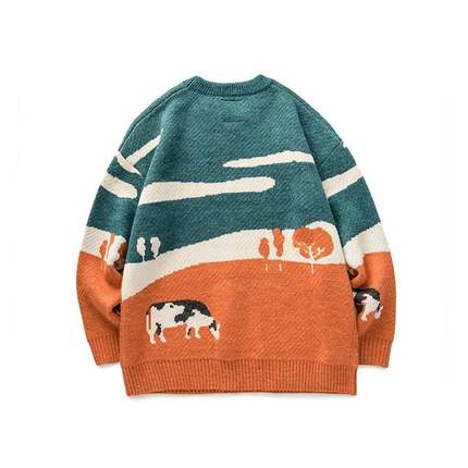 Youth Men Cows Vintage Winter Sweaters 2020 Pullover Mens O