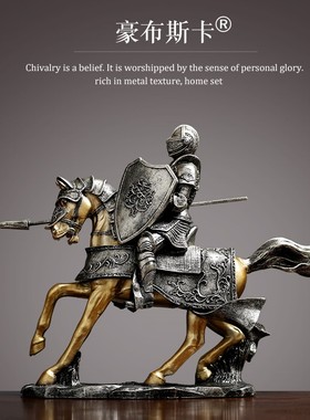 新中式战马骑士摆件轻奢样板房别墅客厅酒店会所玄关桌面装饰摆设