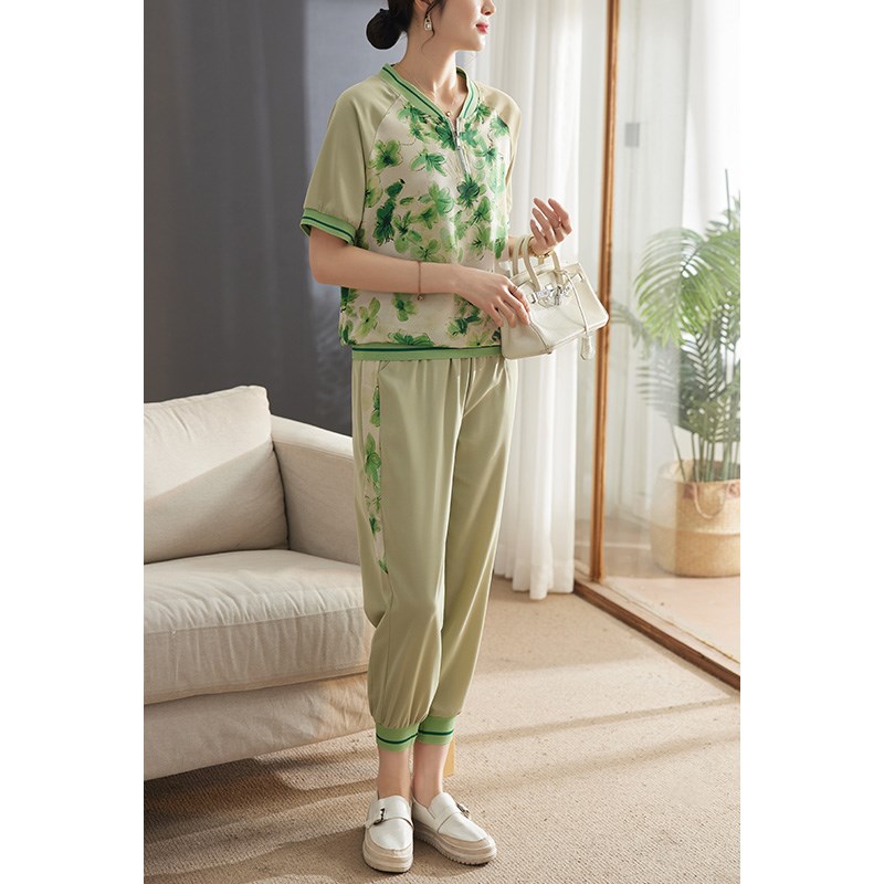 妈妈夏装套装洋气休闲运动服中年妇女40岁减龄上衣中老年人两件套